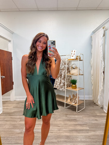 Satin Halter Tie Neck Dress